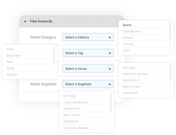 Category, organizer & venue filter