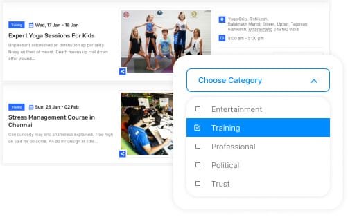 events shown by category